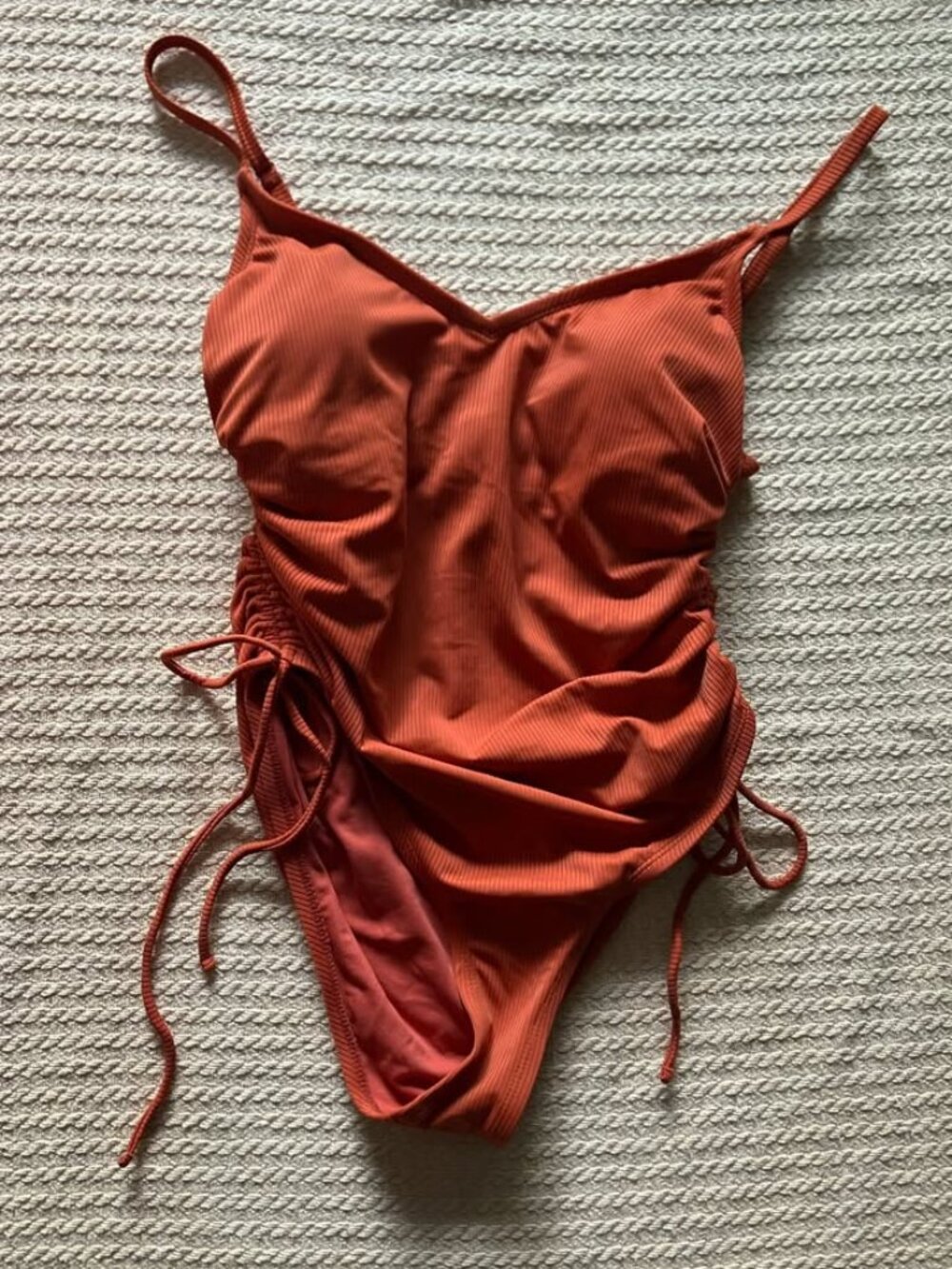 Lulus "Sunny Side" Rust Orange Ribbed One-Piece Swimsuit - Picture 3 of 8